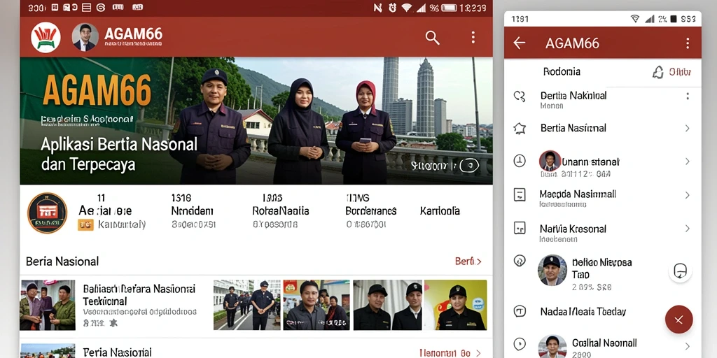Antarmuka aplikasi AGAM66 menampilkan berita nasional terkini.