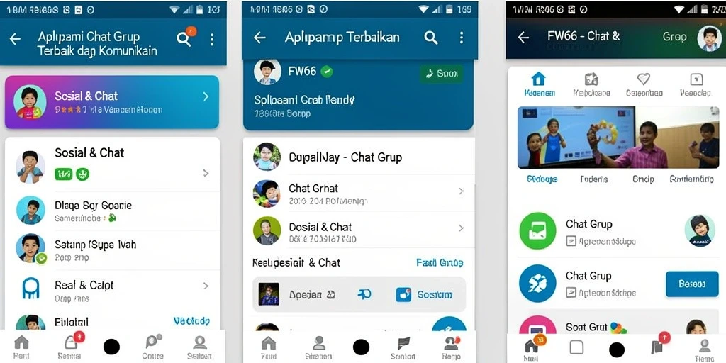 Tampilan antarmuka aplikasi FW66 dengan fitur Chat Grup yang menarik.